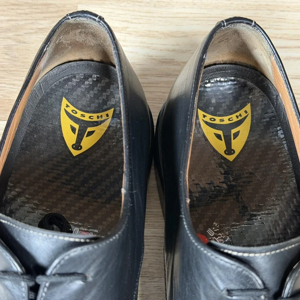 Toschi Calaveras Shoes Mens Size 11.5 Black Leather Derby Square Split Toe Italy